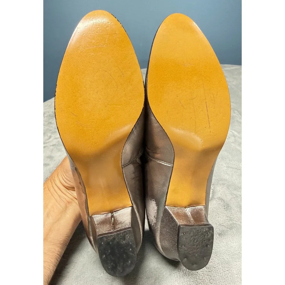DeLiso Pumps Womens 7.5 B Bronze Metallic Leather Heels Bow Vintage
